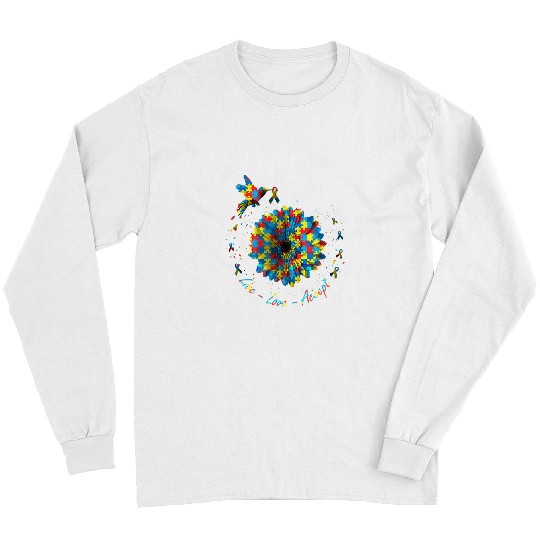 Autism Live Love Accept Autism Awareness Sunflower Puzzle Neurodiverse Long Sleeves