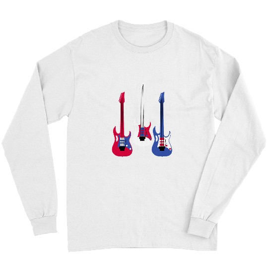 Guitarist Retro Patriotic Guitar Red White Blue Cool USA Long Sleeves