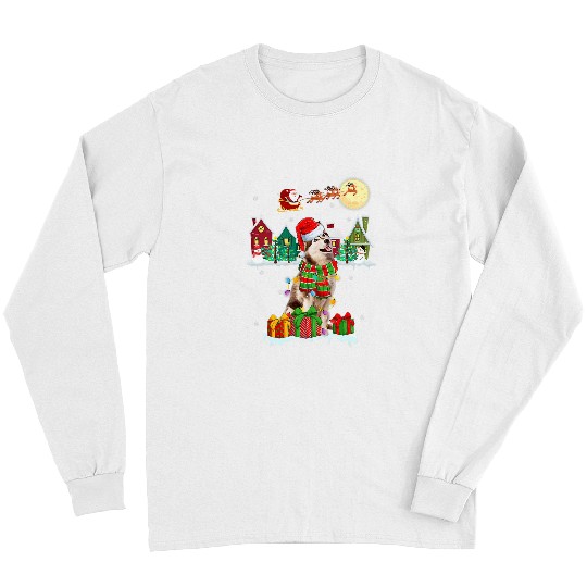 Dog Husky Siberian Husky Dog Scarf Lights Christmas Reindeer Tree Xmas Long Sleeves