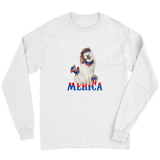 Dog Samoyed Merica Samoyed 4th of July Men Women American Flag Patriotic Long Sleeves