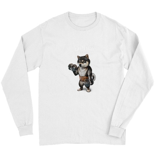 Dog Shiba Inu Black Shiba Dog Muscle Training with Dumbbell in Fitness Gym Long Sleeves