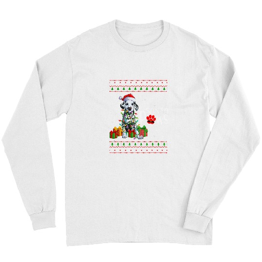 Dalmatian Santa Paws Christmas Dalmatian xmass buffalo plaids Red 41 Dog Lover Dalmatians Dog Long Sleeves