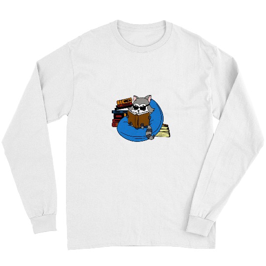 Funny Raccoon Reading Book for Bookworm and Book Lover Long Sleeves