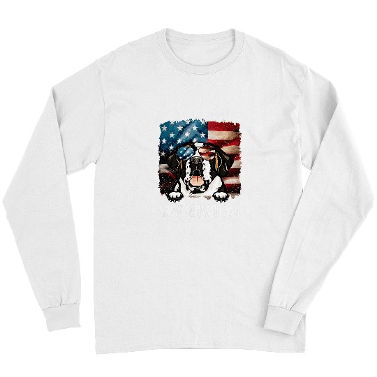 Dog Saint Bernard Dad American Flag USA Patriotic Long Sleeves