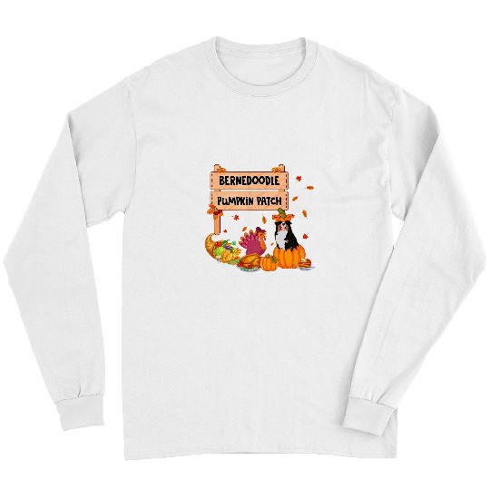 Bernedoodle Pumpkin Patch Thanksgiving Dog In Pumpkin Turkey Long Sleeves