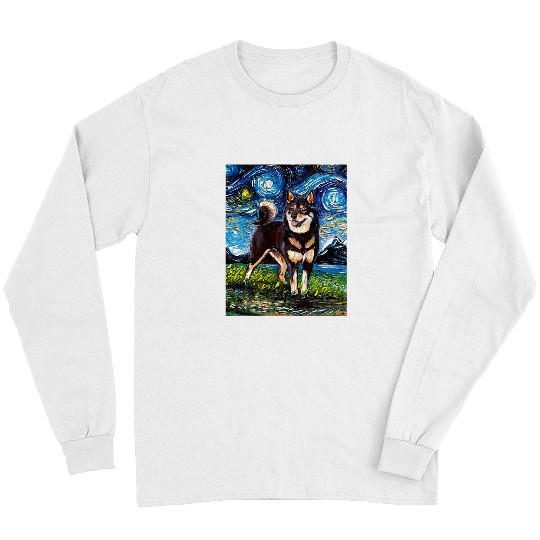 Dog Shiba Inu Black and Tan Shiba Inu Starry Night Cute Dog Art by Aja Long Sleeves