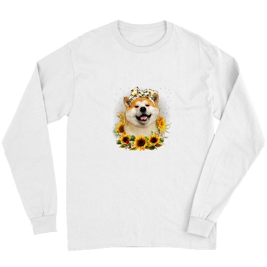 Dog Akita Womens Sunflower Akita Dog Mothers Day For Women Long Sleeves