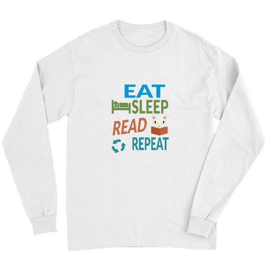 Cute Kitty Cat Face Eat Sleep Read Repeat Long Sleeves