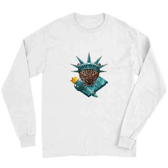 Leopard Gift Statue Of Liberty Leopard 4th Of July Animal USA America Long Sleeves