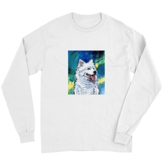 Dog Samoyed Portrait and Northern Lights Dog Aurora Art by Aja Long Sleeves