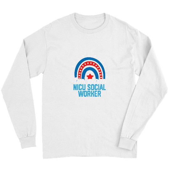 American Nicu Social Worker Rainbow USA Flag 4th Of July Long Sleeves