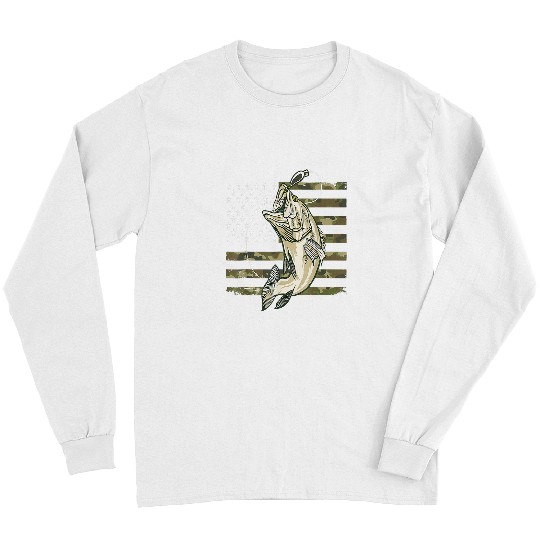 Fishing Camouflage US American Flag Bass Fish Fisherman Camo Fisher Long Sleeves