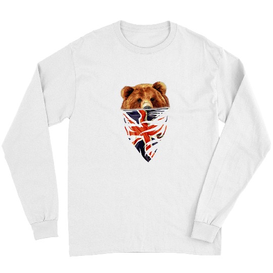 Funny Bear Mini Grizzly Bear in Union Jack Bandana Cute Bears Long Sleeves