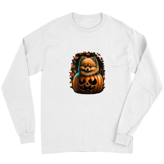 Dog Pomeranian Womens Pumpkin Pomeranian costume on Pomeranian Halloween VNeck Long Sleeves