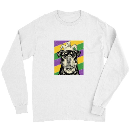 Dog Rottweiler Jester Funny Mardi Gras Dog Mom or Dad Long Sleeves