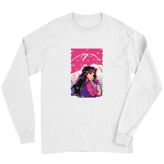 Karate Anime Girl Vaporwave Waifu Fujiyama Aesthetic Otaku Long Sleeves