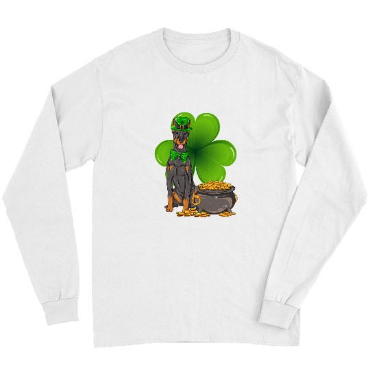 Dog Doberman St Patricks Day doberman pinscher Shamrock Pet Dog Lover Long Sleeves