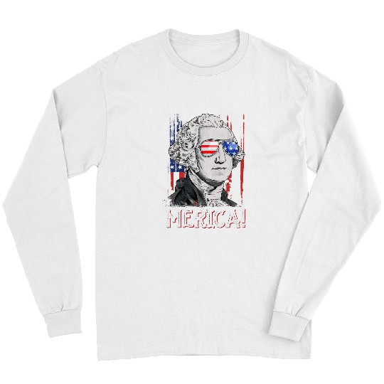 George Washington 4th Of July Merica Men USA American Flag Long Sleeves