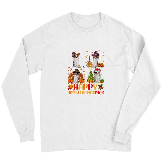 Dog Papillon Halloween Thanksgiving Christmas Papillon Dog Hallothanksmas Long Sleeves