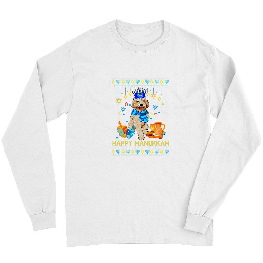 Dog Goldendoodle Ugly Hanukkah Sweater Jewish Goldendoodle Dog Menorah 271 Long Sleeves
