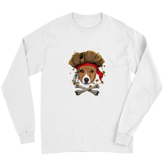 Dog Basenji African Basenji Dog Pirate Jolly Roger Flag Crossbones Dog Long Sleeves