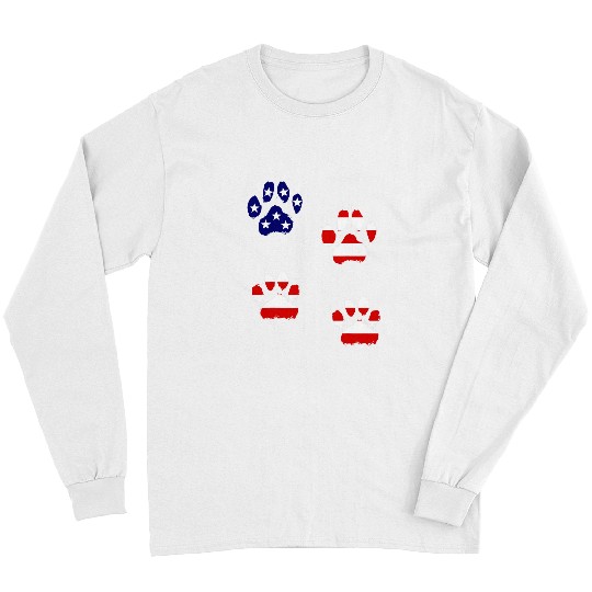Animal Lover USA Flag Cat Dog Paw Prints 4th Of July Long Sleeves