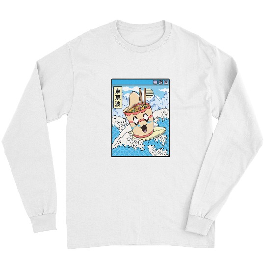 Surf Life Instant Ramen Noodles Surfing Japanese Wave Vaporwave Kawaii Long Sleeves