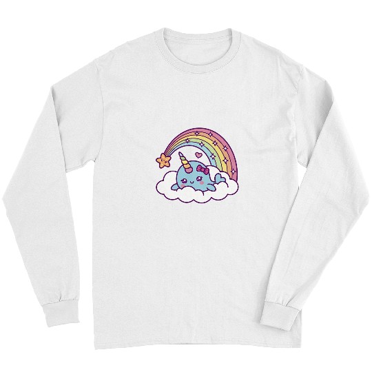 Narwhal Girl Dreams On Cloud A Sparkly Rainbow Long Sleeves