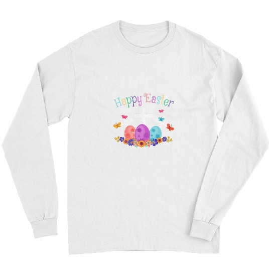 Christian Happy Easter Jesus Resurrection Sunday Egg Rabbit Holiday Christ Long Sleeves