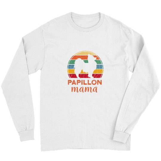 Dog Papillon Retro Papillon Dog Mama Gift Papillon Mom Pet Owner Vintage Long Sleeves