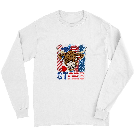 Cow Lover Womens Oh My Stars Cow Usa Flag With 4th Of July Patriotic 21 Long Sleeves