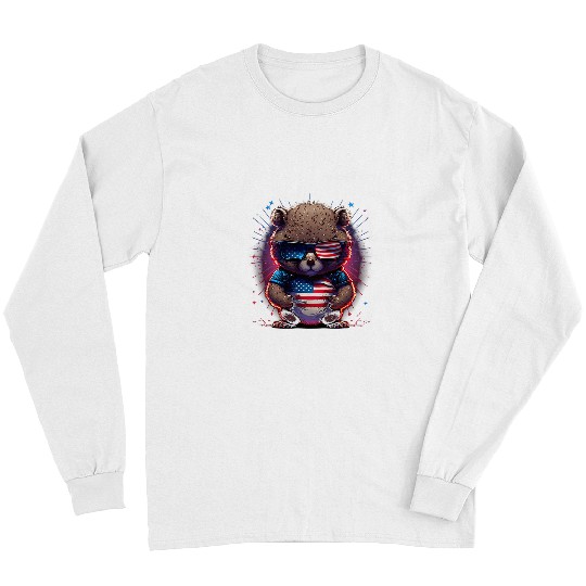 4th of July Patriotic Wombat US Flag Long Sleeves