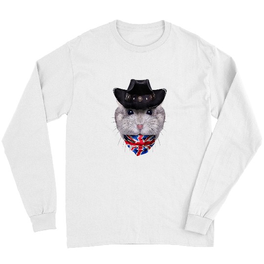 Grey Dwarf Hamster in Cowboy Hat and Union Jack Bandana Long Sleeves