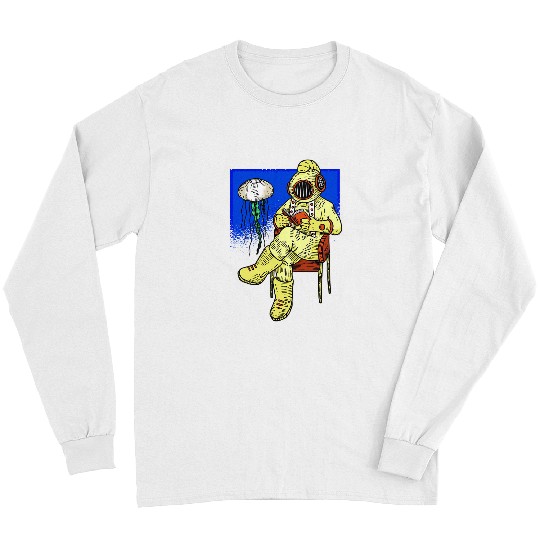 Reading Book scubadiving swimming ocean aqualung reading book jellyfish Reader Long Sleeves