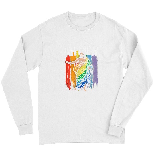 Christian Ah Men Funny LGBT Gay Pride Jesus Rainbow Christian Christ Long Sleeves