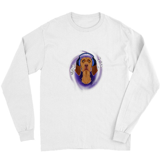 Dog Vizsla Music Lover I DJ Headphones I Cute Vizsla Long Sleeves