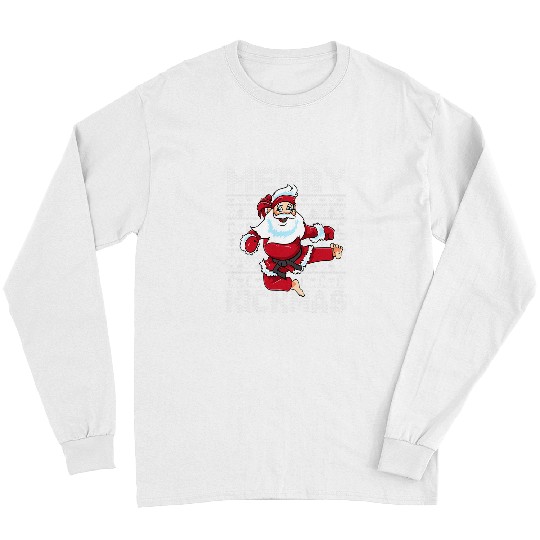 Merry Kickmas Karate Santa Claus Kung Fu Taekwondo MMA Boys Long Sleeves