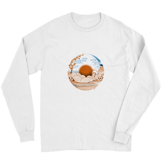 abstract retro japanese ramen sunset wave abstract japan art Long Sleeves
