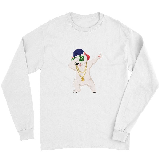 Funny Bear Cool Dabbings Dancing Polar Bear Wear Sunglasses Hat Necklace Cute Bears Long Sleeves