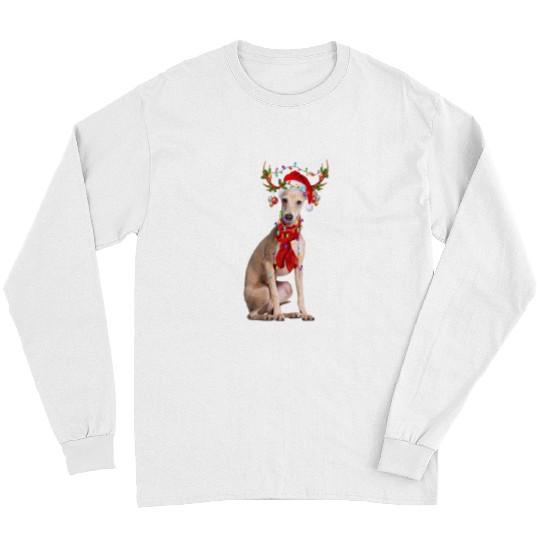 Dog Grayhound Funny Italian Greyhound Dog Reindeer Christmas Light Dog Long Sleeves