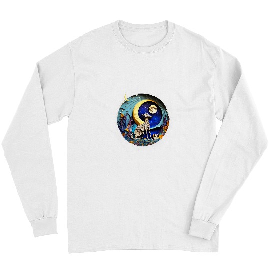Dog Grayhound Greyhound Dog in Space Full Moon Planets Stars Cute Art Long Sleeves