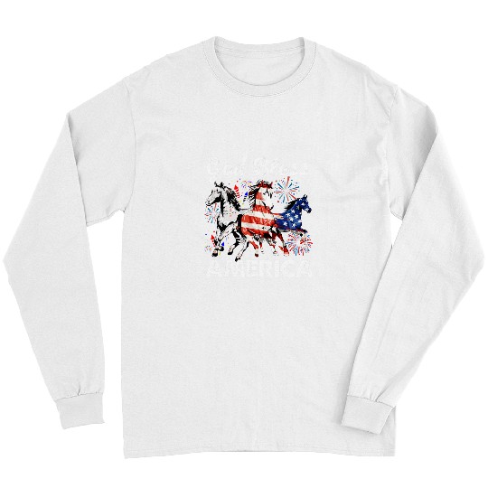 Christian Horse God Bless America Flag 4th Of July Christ Long Sleeves