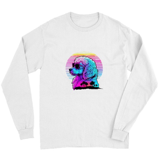 Poodles Synthwave Sunset Aesthetic Poodle dog Long Sleeves
