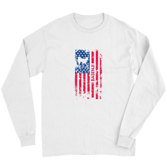 Dog Basenji Lover Patriotic American Flag 4th Of July Merica Long Sleeves