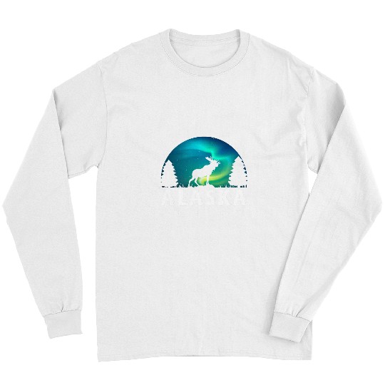 Alaska Moose Aurora Borealis Alaskan Landscape Scene Long Sleeves