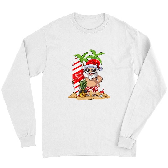 Surf Life Christmas in July Santa Hawaiian Summer Surf Surfing Surfer Long Sleeves