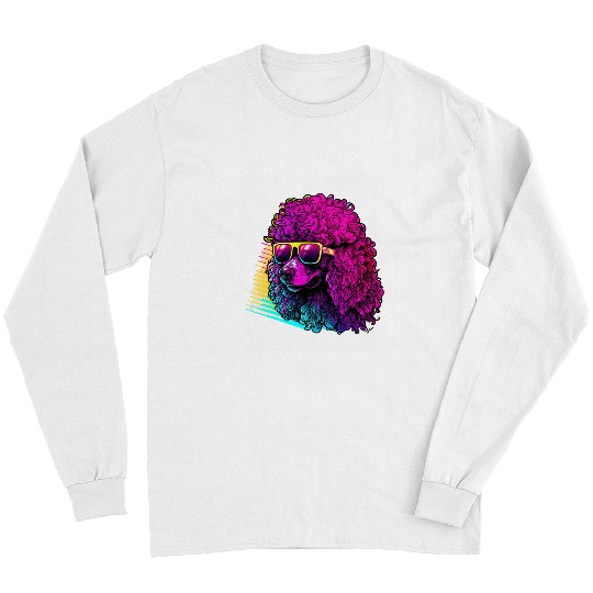 Poodles 80s Synthwave with Poodle Retrowave Poodle dog Long Sleeves