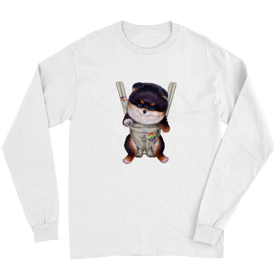 Dog Pomeranian Black Tan Pomeranian Dog in Baby Carrier Long Sleeves