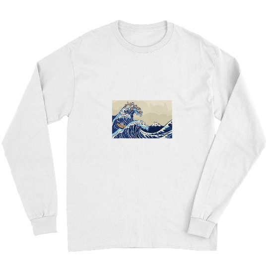 Surf Life Cute Cat Japanese Surfing Great Wave Long Sleeves