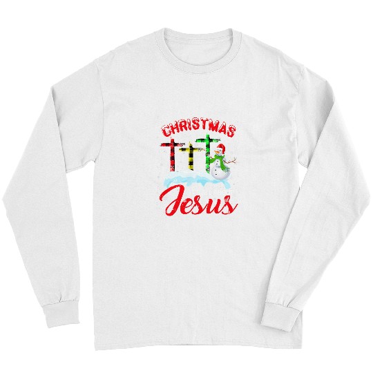Christian Funny Jesus Christmas Christian Cross Plaid Snowman xmass 37 Bibble Jesus Christ Long Sleeves